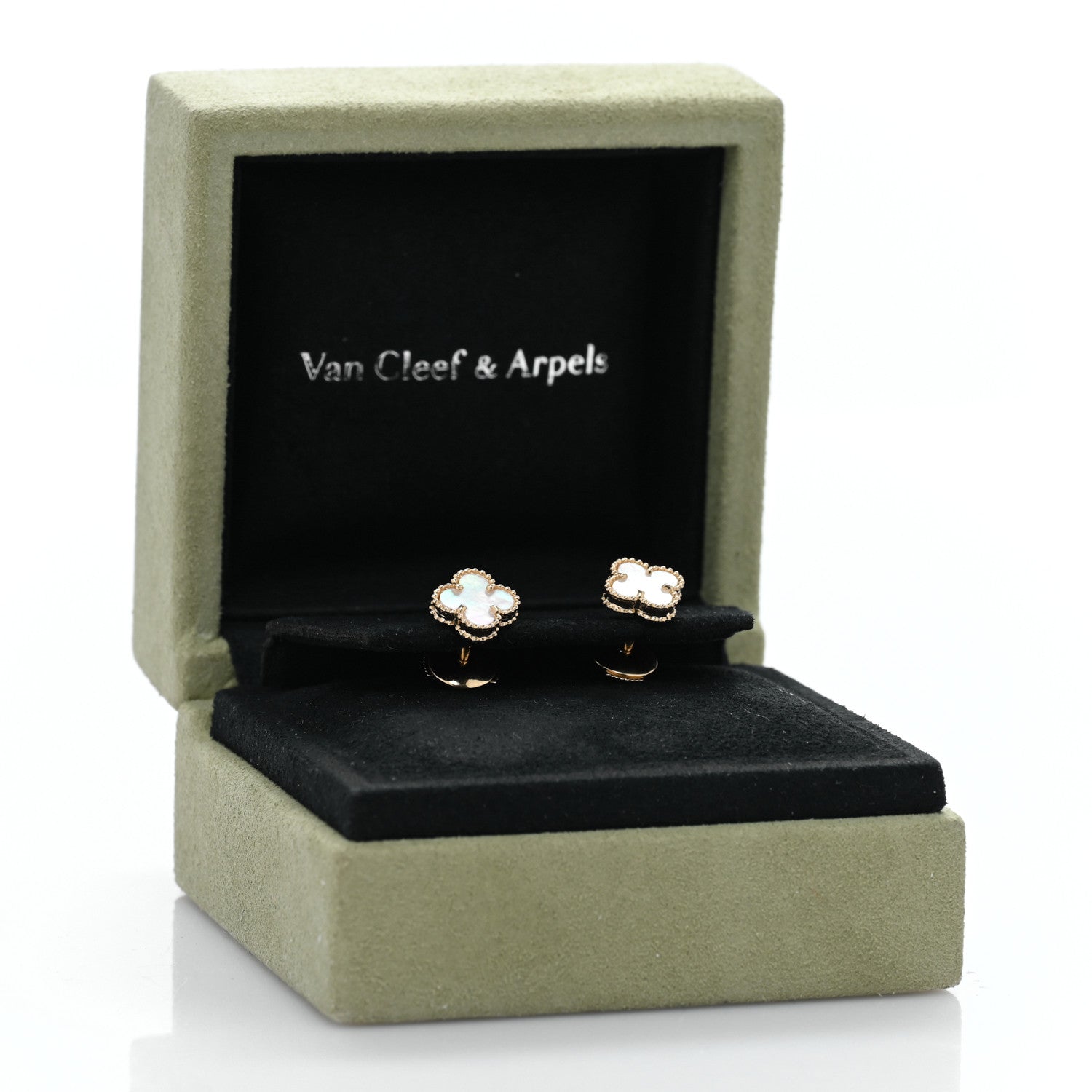 Van Cleef & Arpels 18K Yellow Gold Mother of Pearl Sweet Alhambra Earrings 5 of 5