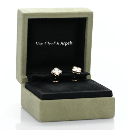 Van Cleef & Arpels 18K Yellow Gold Mother of Pearl Sweet Alhambra Earrings 5 of 5