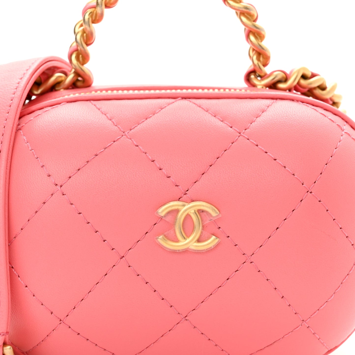 Lambskin Quilted CC Bubble Vanity Case With Chain Pink