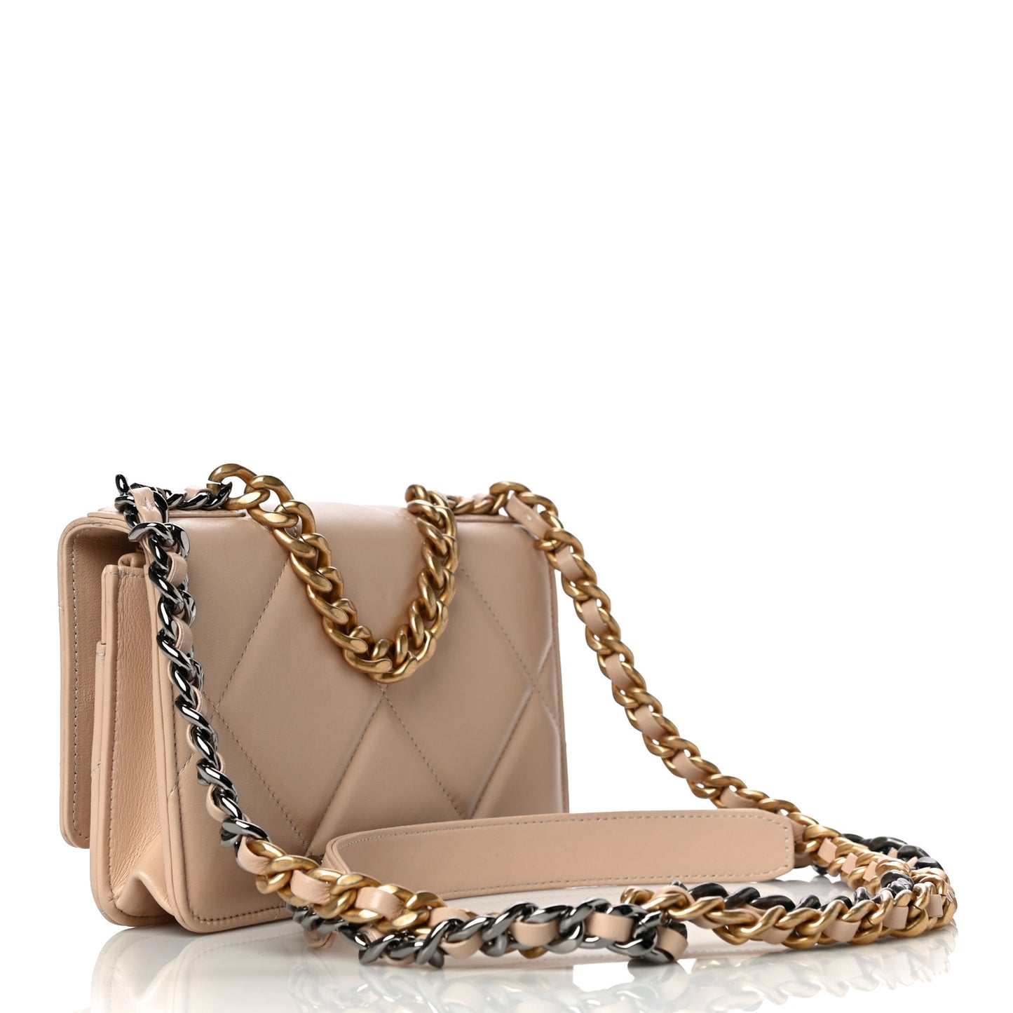 Lambskin Quilted Chanel 19 Wallet On Chain WOC Beige