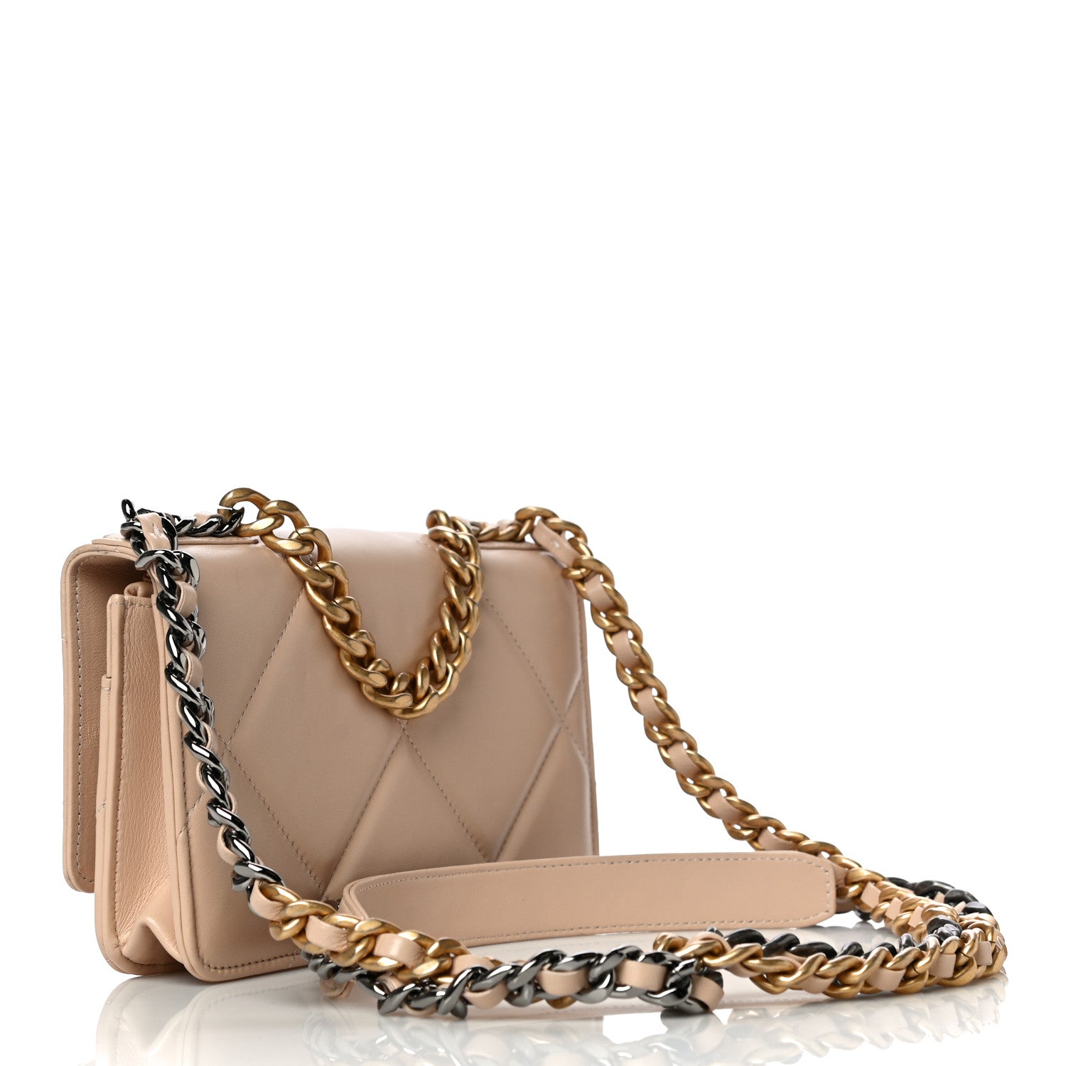 Chanel Lambskin Quilted Chanel 19 Wallet On Chain WOC Beige 2 of 12