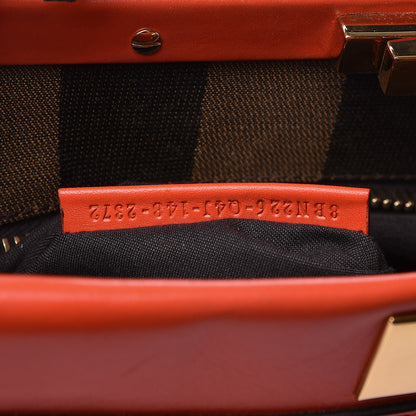 Fendi Vitello Morgan Fabric Jacquard Pequin Medium Peekaboo Iconic Satchel Papavero Tobacco Black 6 of 11