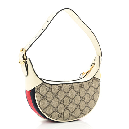 Gucci GG Supreme Monogram Textured Dollar Calfskin Web Mini Ophidia Half Moon Hobo Beige Ebony Mystic White 3 of 10