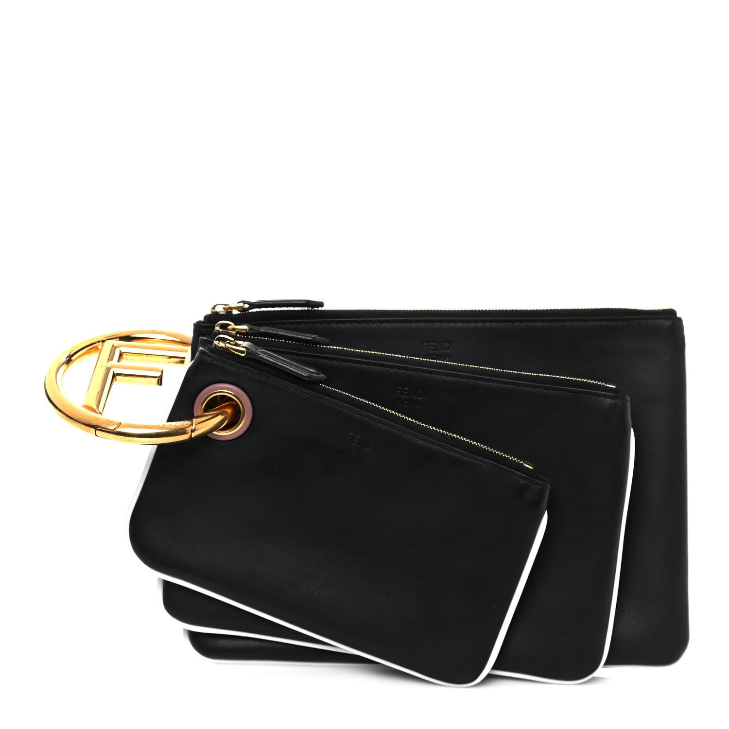 Fendi Vitello Century Opaco F is Fendi Bi-Color Triplette Pouch Set Black 1 of 13