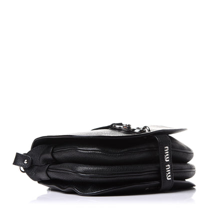 Miu Miu Goatskin Madras Flap Shoulder Bag Black 3 of 10