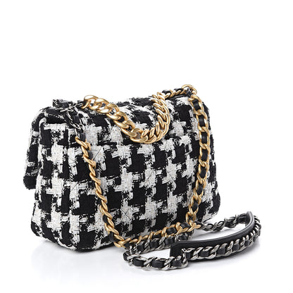 Chanel Tweed Quilted Medium 19 Flap Black Ecru White 2 of 9