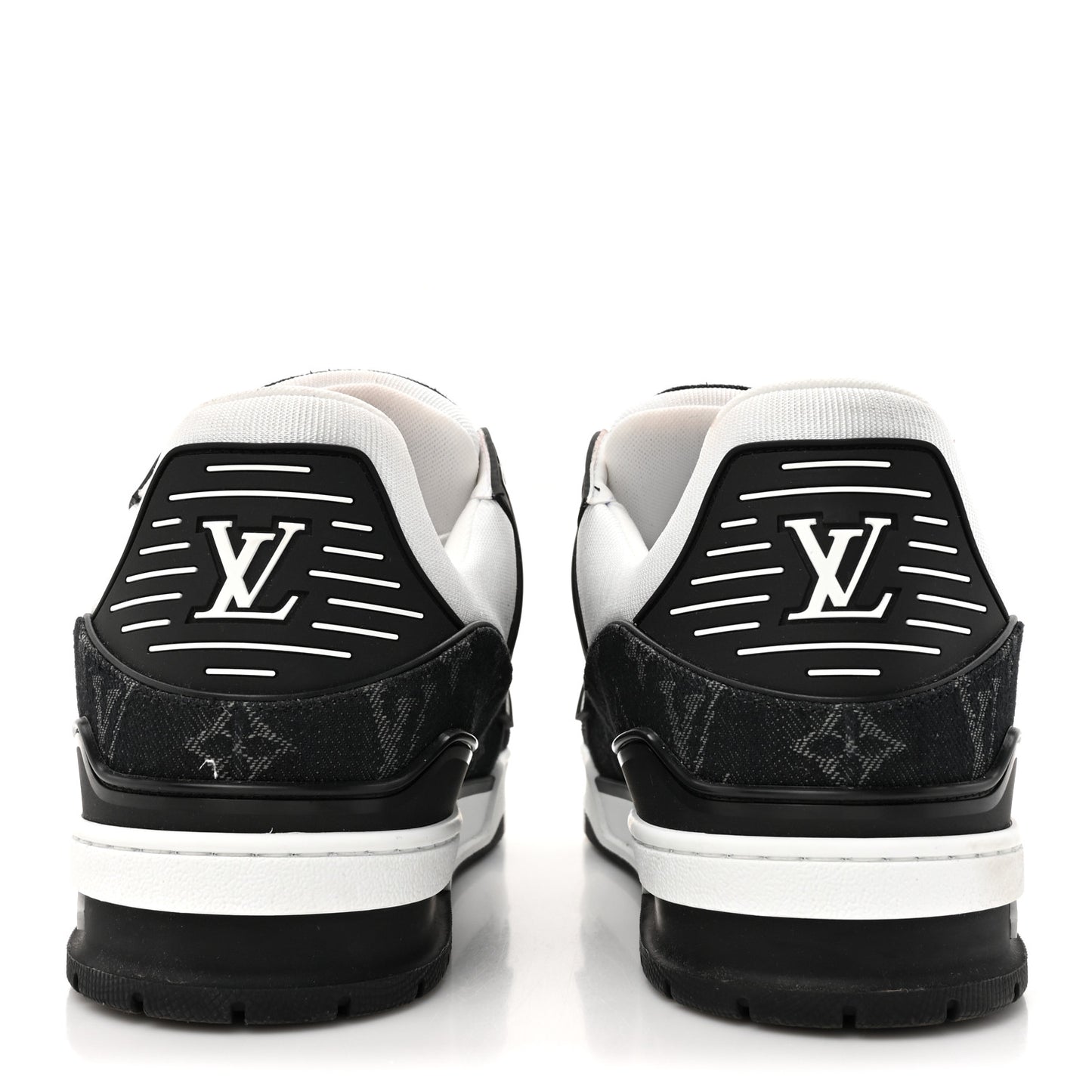 Calfskin Embossed Monogram Denim Mens LV Trainer Sneakers 12 Black