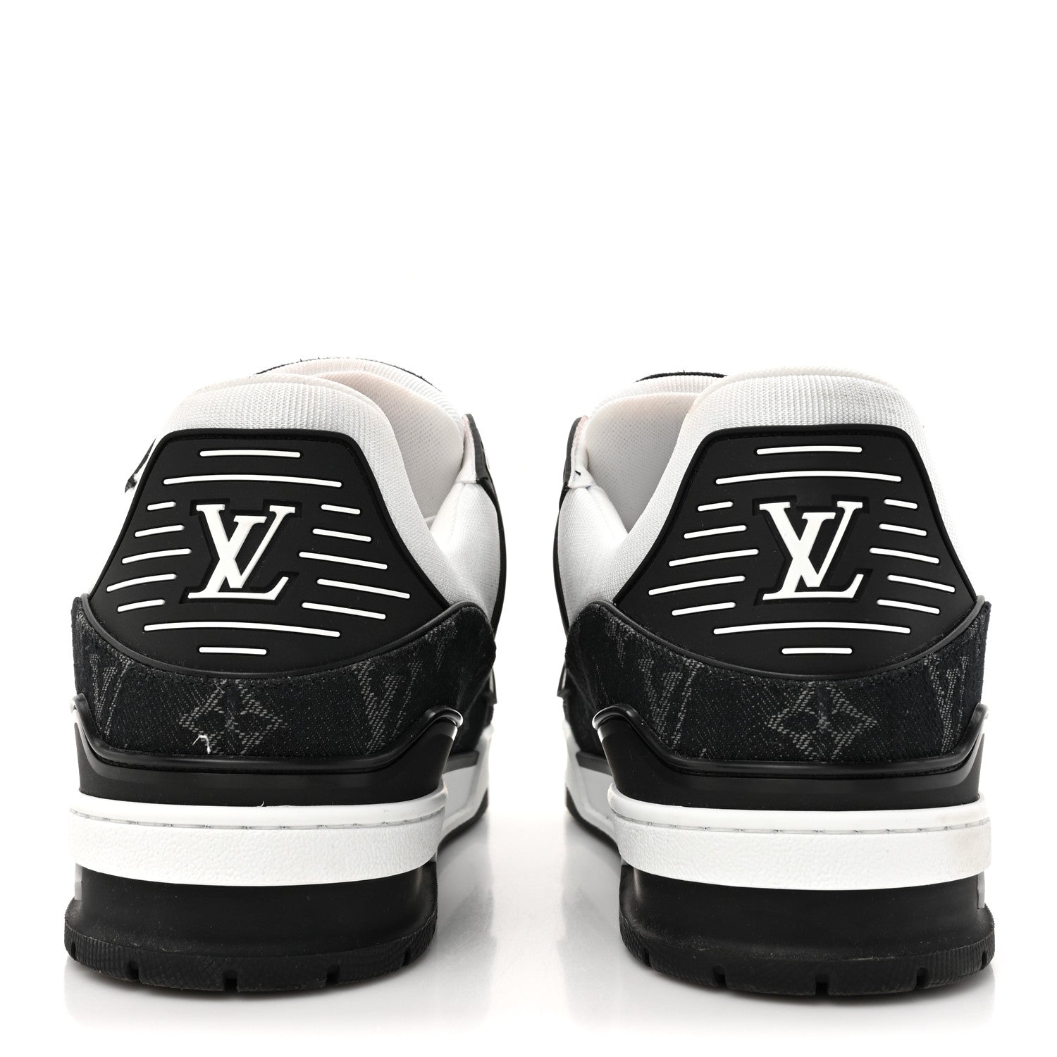 Louis Vuitton Calfskin Embossed Monogram Denim Mens LV Trainer Sneakers 12 Black 5 of 17