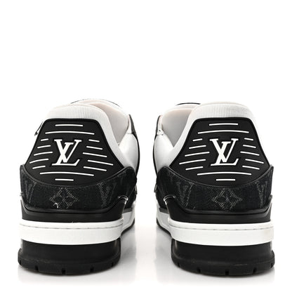 Louis Vuitton Calfskin Embossed Monogram Denim Mens LV Trainer Sneakers 12 Black 5 of 17