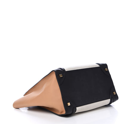 Celine Calfskin Mini Tri-Color Luggage Black Brown White 3 of 24