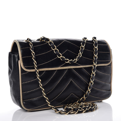 Chanel Lambskin Chevron Small Single Flap Bag Black Beige 3 of 16