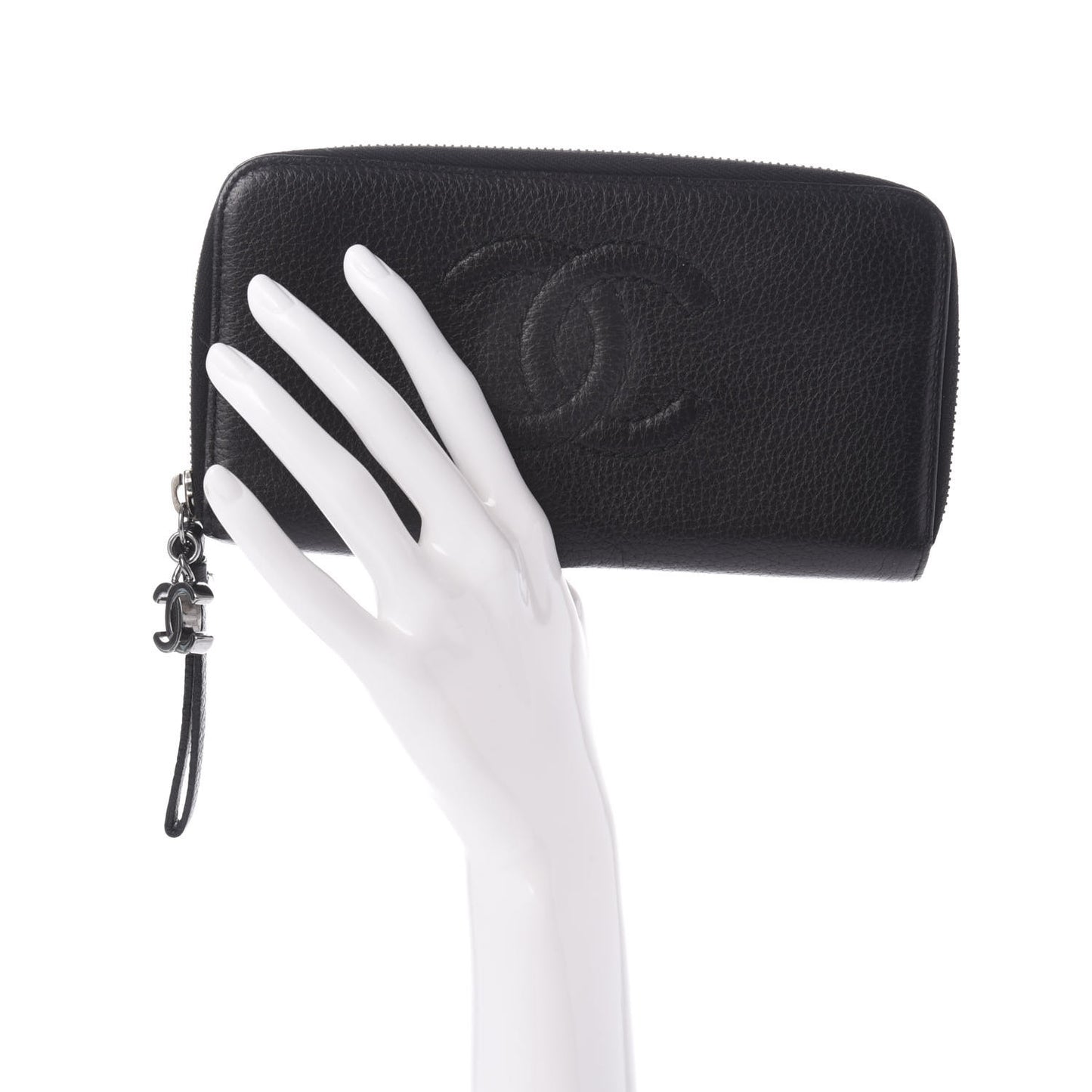 Calfskin Large Timeless Zip Around Wallet Black
