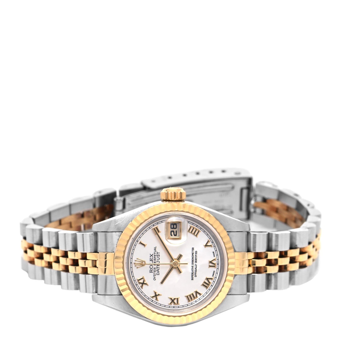 Stainless Steel 18K Yellow Gold 26mm Oyster Perpetual Datejust Watch White Roman 79173