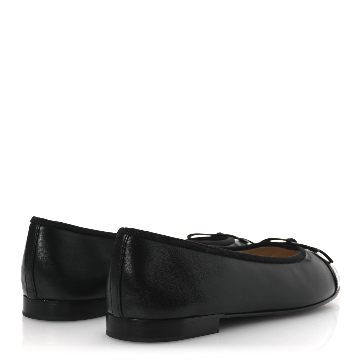 Lambskin Patent Cap Toe Ballerina Flats 40.5 Black