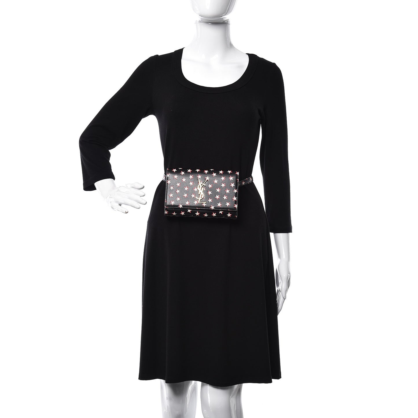 Smooth Calfskin Star Print Monogram Kate Belt Bag Black Ivory Red