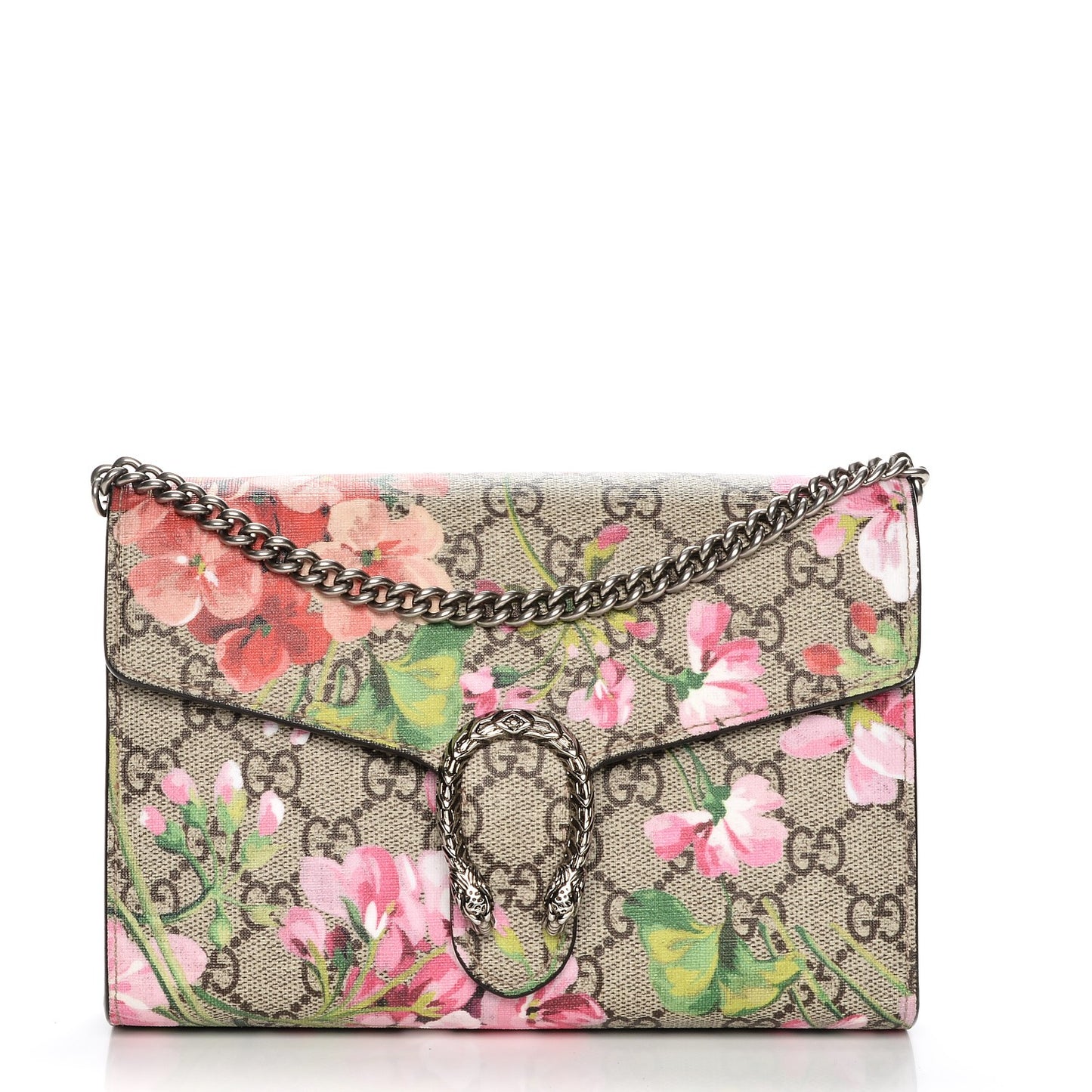 GG Supreme Monogram Blooms Mini Dionysus Chain Wallet Beige Multicolor Dry Rose