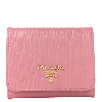 Prada Vitello Move Bi-Color Tri-Fold Compact Wallet Petalo Peonia 1 of 5