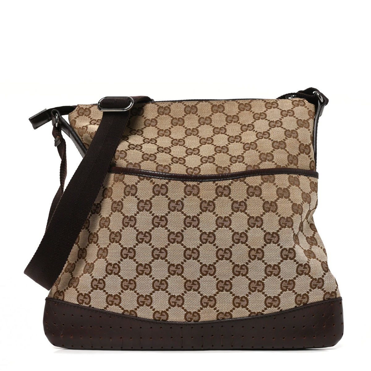 Monogram Calfskin Perforated Medium Flat Messenger Bag Dark Brown