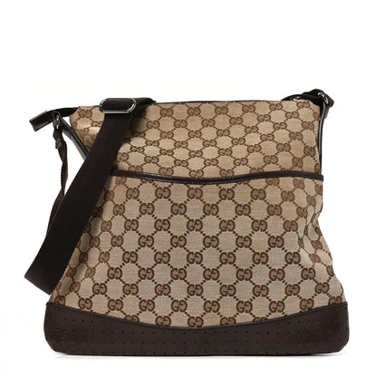 Gucci Monogram Calfskin Perforated Medium Flat Messenger Bag Dark Brown 1 of 10