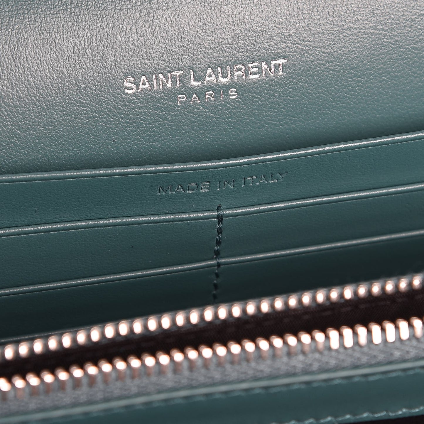 Calfskin Crocodile Embossed Monogram Chain Wallet Water Green