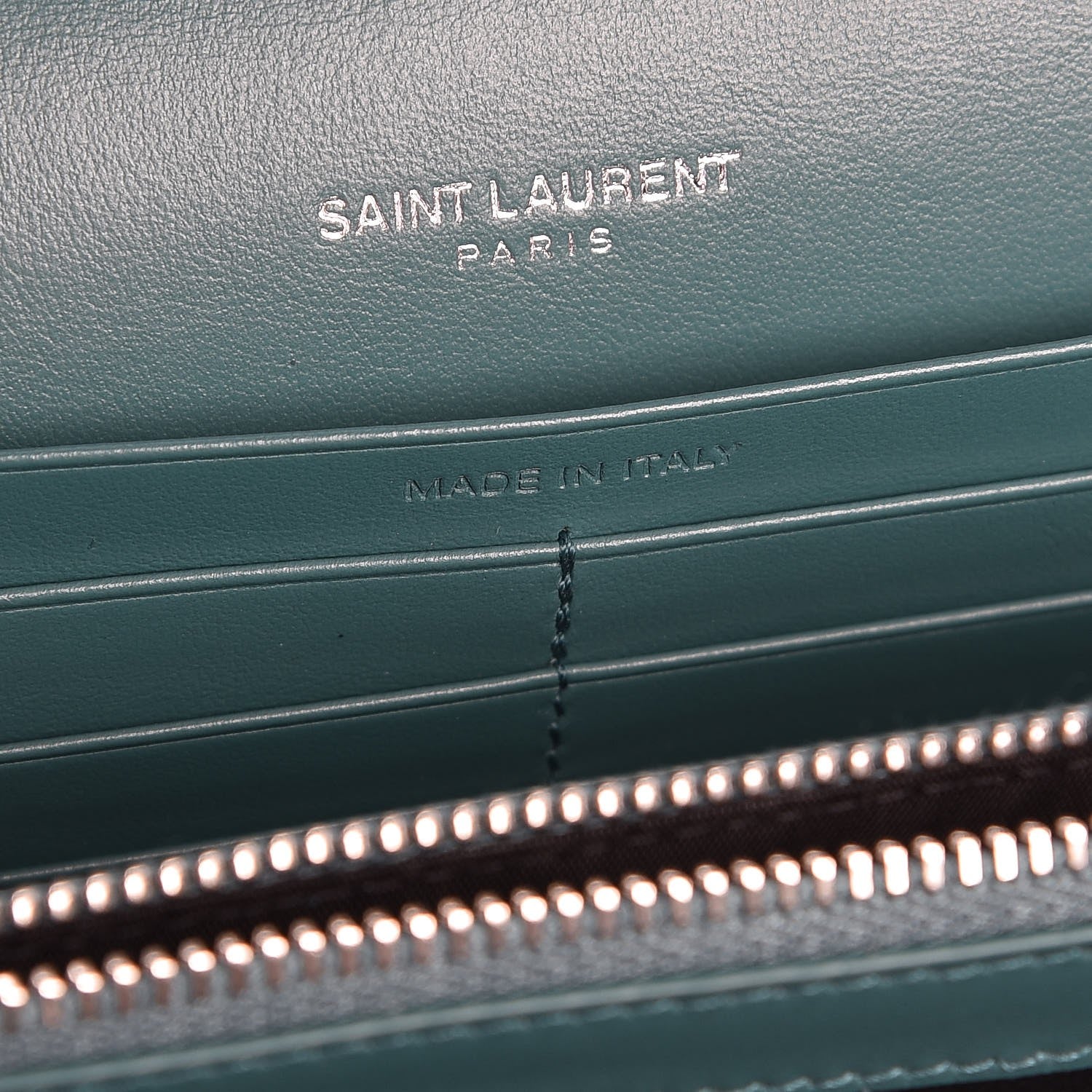 Saint Laurent Calfskin Crocodile Embossed Monogram Chain Wallet Water Green 7 of 9