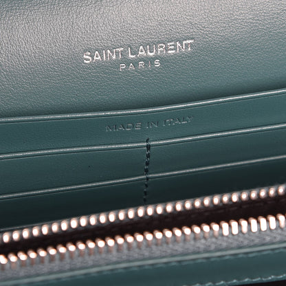 Saint Laurent Calfskin Crocodile Embossed Monogram Chain Wallet Water Green 7 of 9