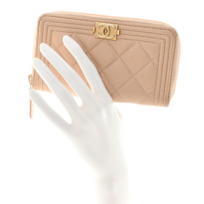 Chanel Caviar Quilted Small Boy Zip Around Wallet Beige 2 of 13
