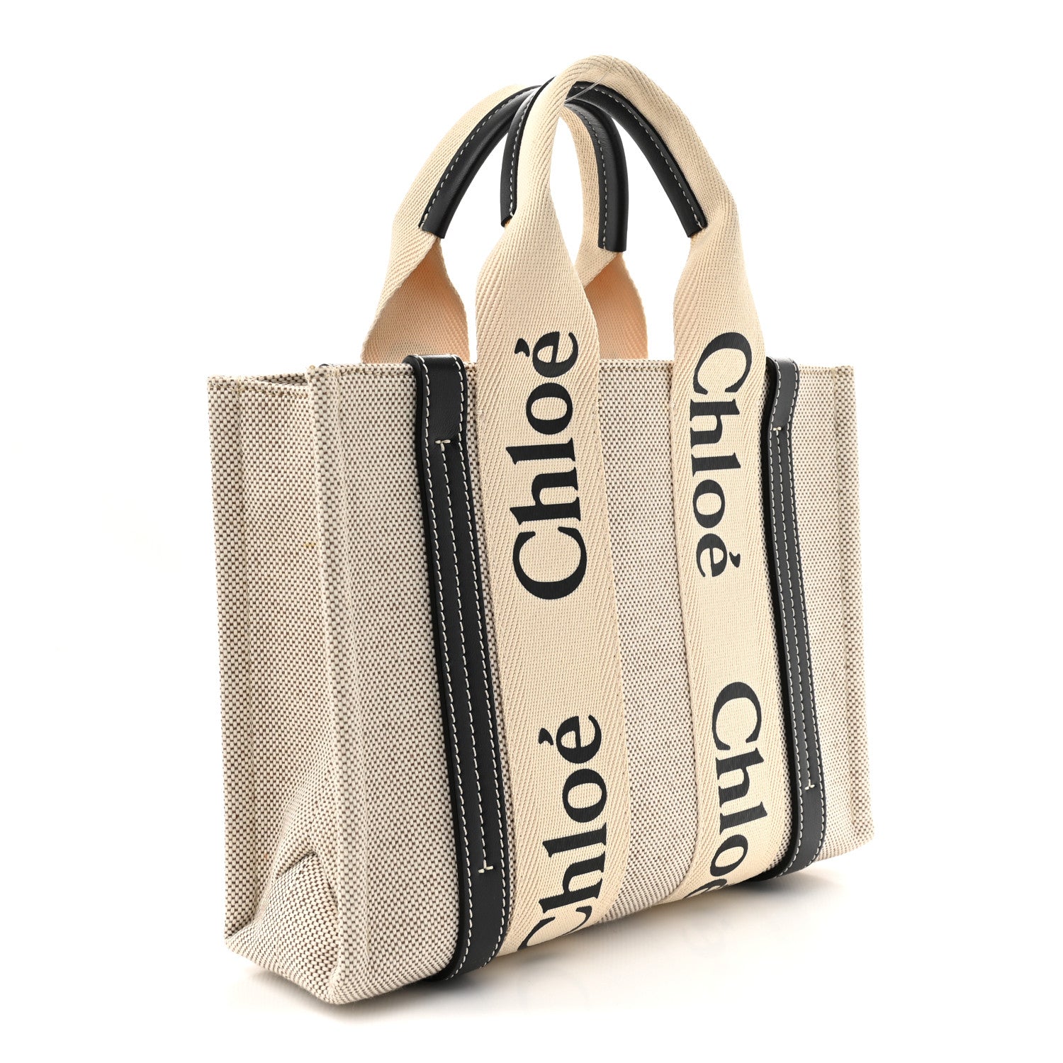 Chloe Cotton Calfskin Small Woody Ribbon Tote White Blue White Blue 3 of 11