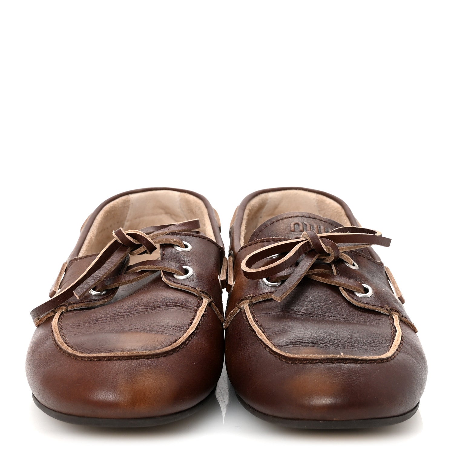 Miu Miu Vitello Deco Boat Loafers 37 Sienna 6 of 20
