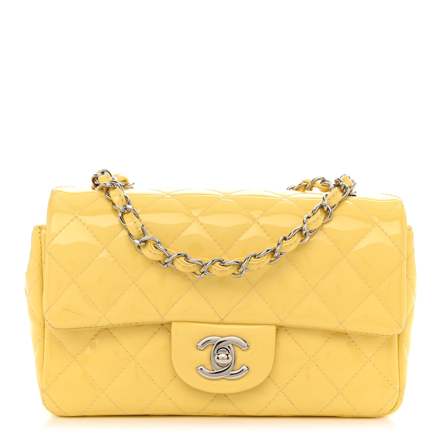 Chanel Patent Quilted Mini Rectangular Flap Yellow 1 of 12