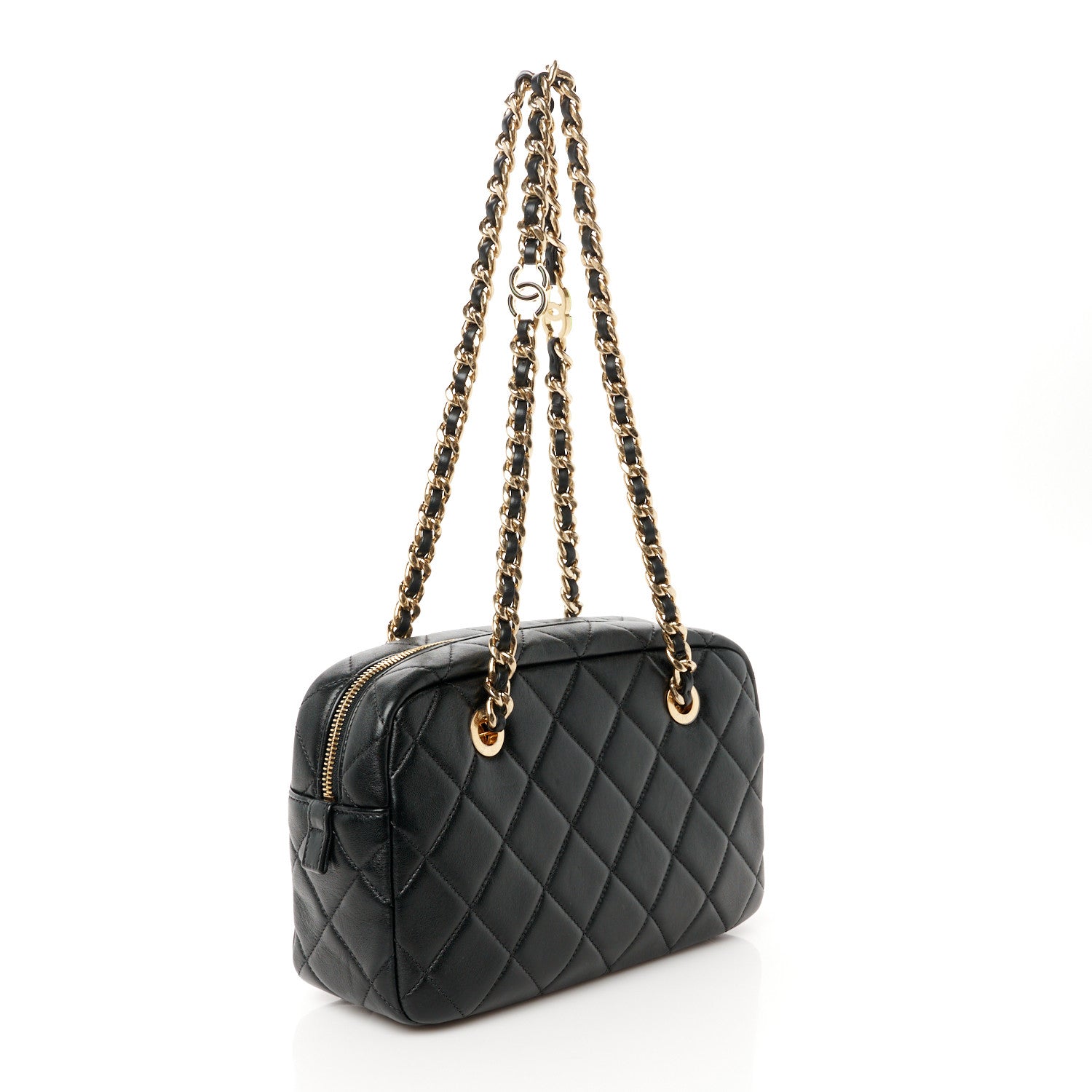 Chanel Lambskin Enamel Quilted CC Camera Case Black 3 of 10