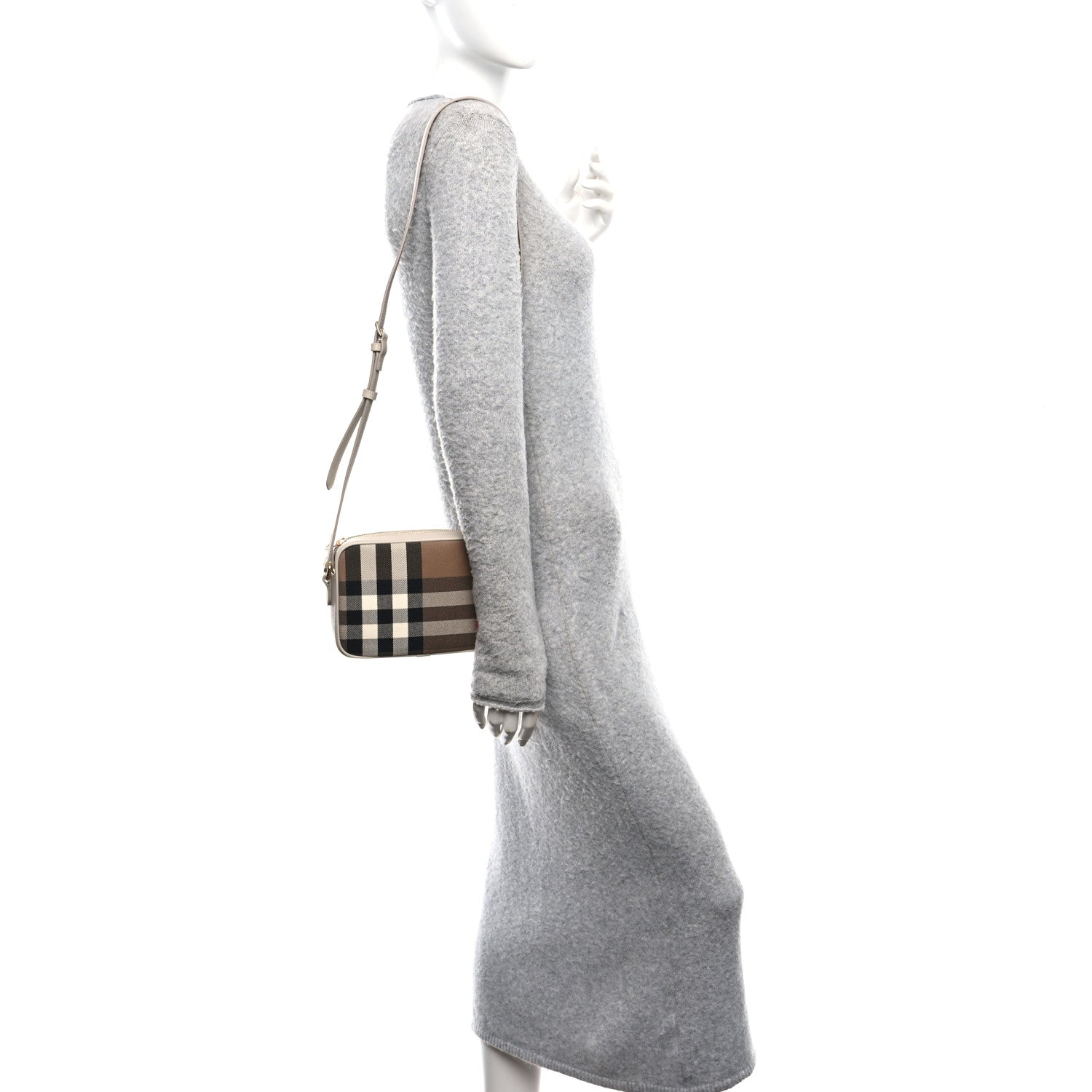 Burberry Calfskin House Check Small Camera Bag Limestone 2 of 9