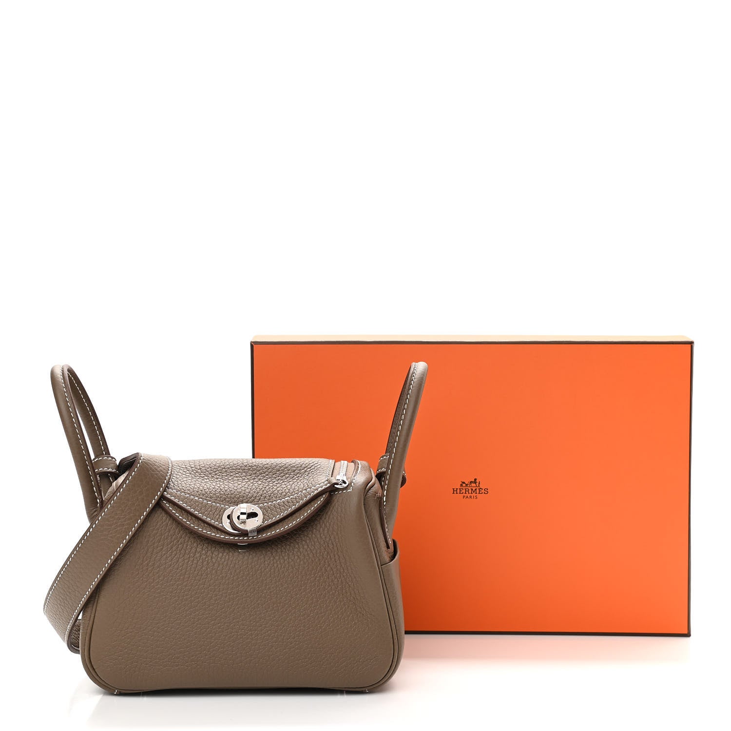 Hermes Taurillon Clemence Mini Lindy 20 Etoupe 10 of 10