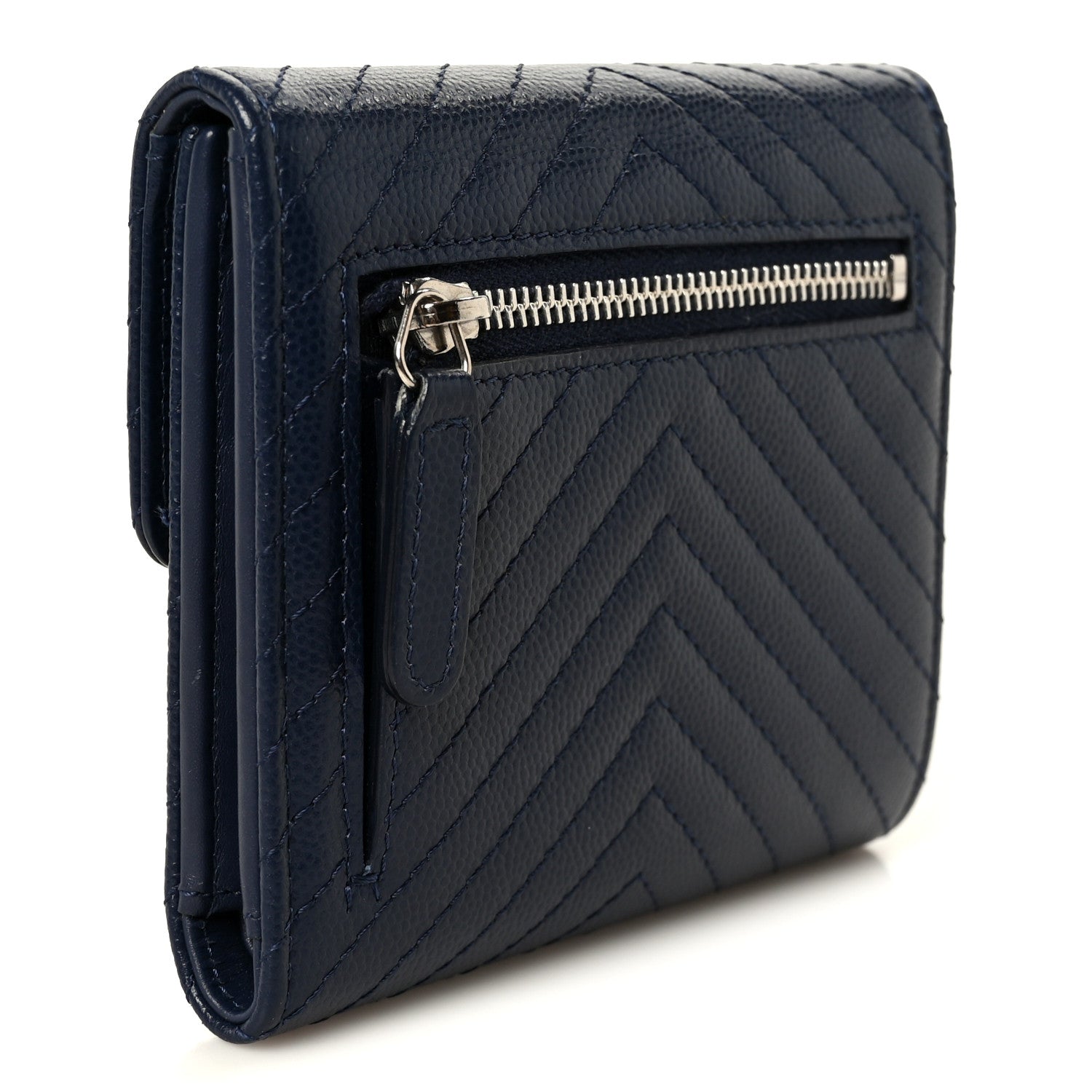 Chanel Caviar Chevron Quilted Compact Flap Wallet Navy 3 of 11