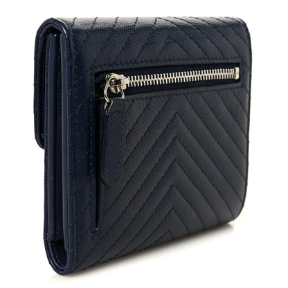 Chanel Caviar Chevron Quilted Compact Flap Wallet Navy 3 of 11