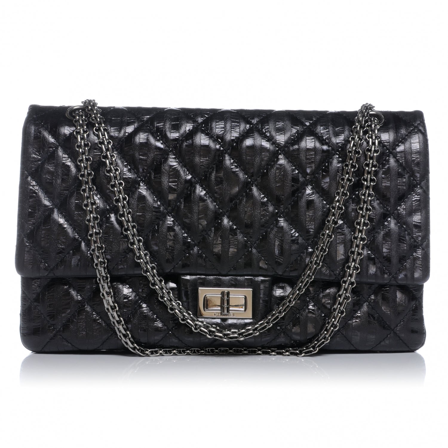 Chanel Quilted Leather 2.55 Reissue 227 Striped Black Flap 1 of 7