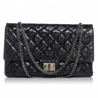 Chanel Quilted Leather 2.55 Reissue 227 Striped Black Flap 1 of 7