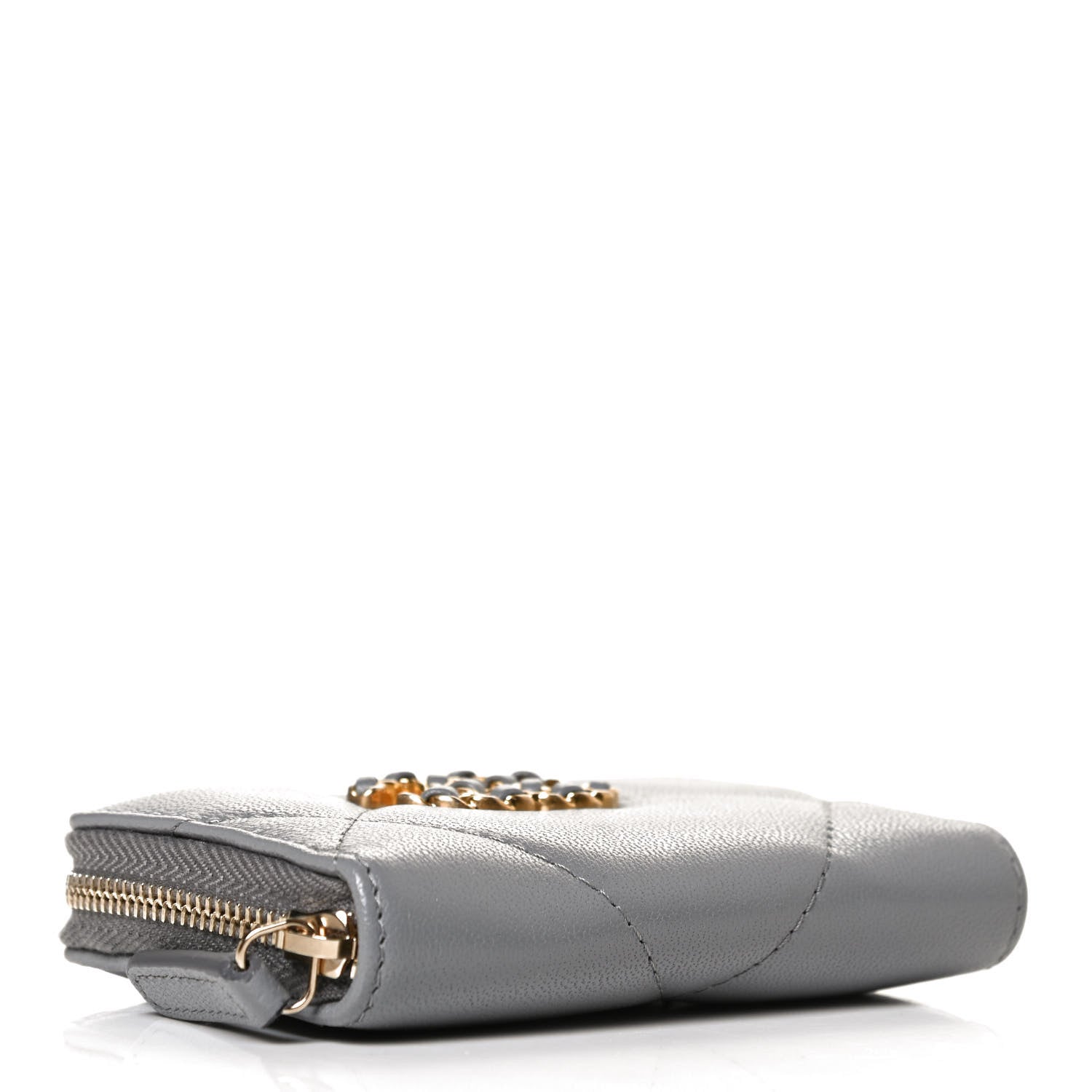 Chanel Lambskin Quilted Chanel 19 Zip Around Coin Purse Wallet Grey 4 of 12