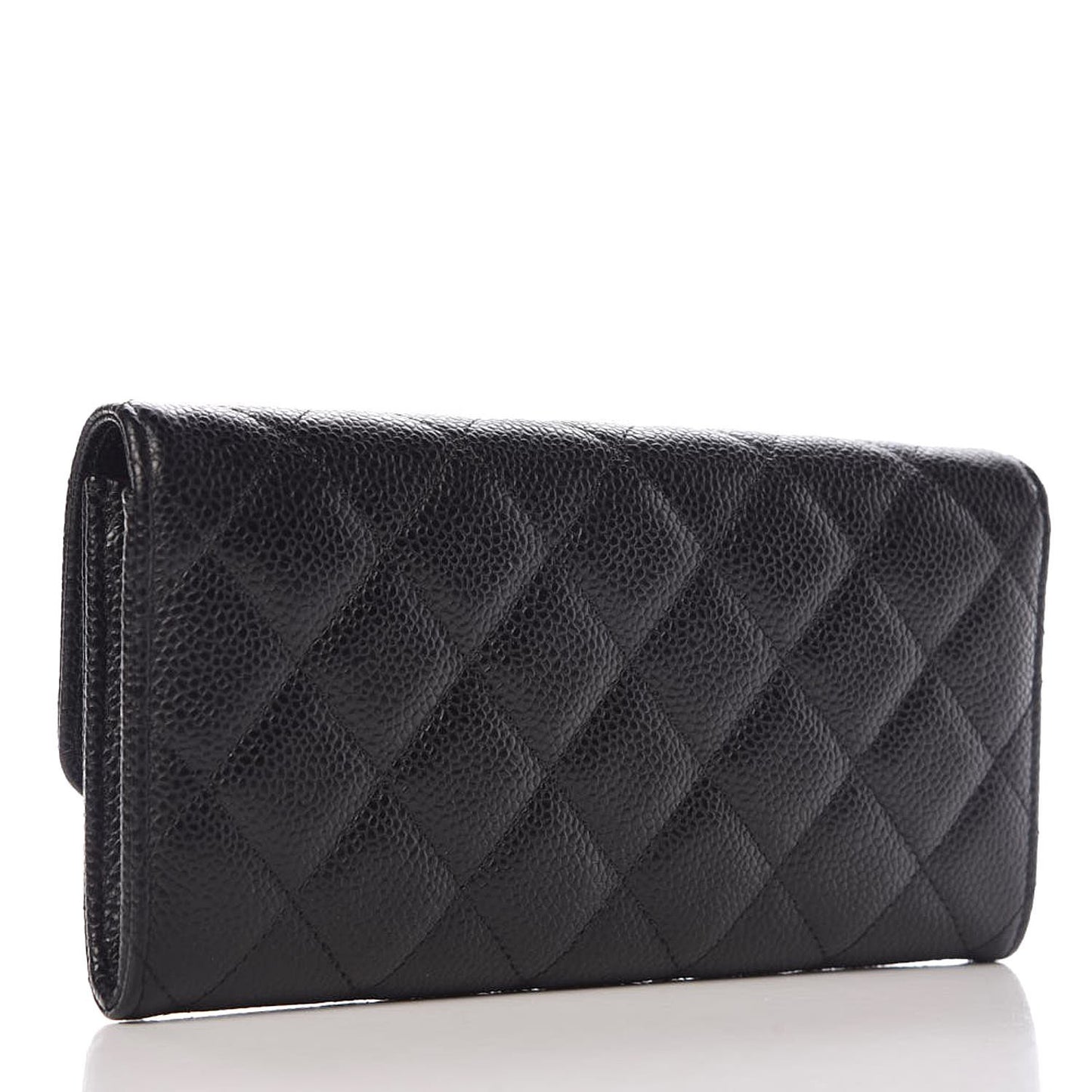 Caviar Quilted Large Gusset Flap Wallet Black