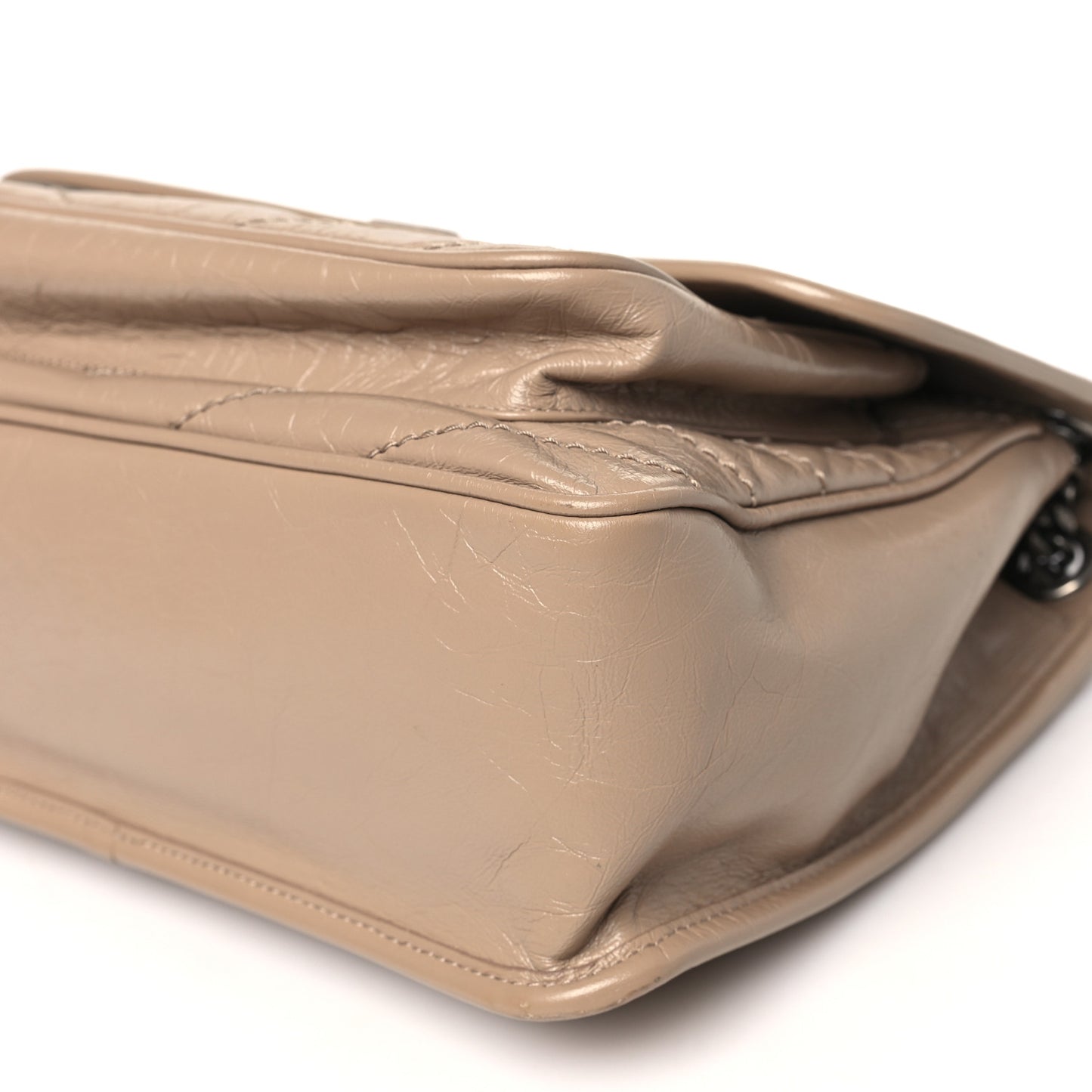 Crinkled Calfskin Matelasse Monogram Medium Niki Chain Satchel Gold Sand