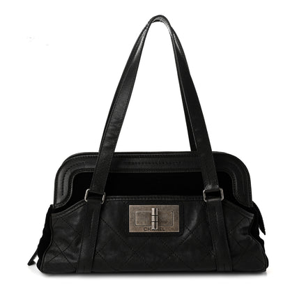 Chanel Calfskin Terrycloth Quilted Large Reissue Bowling Bag Tote Black 1 of 10