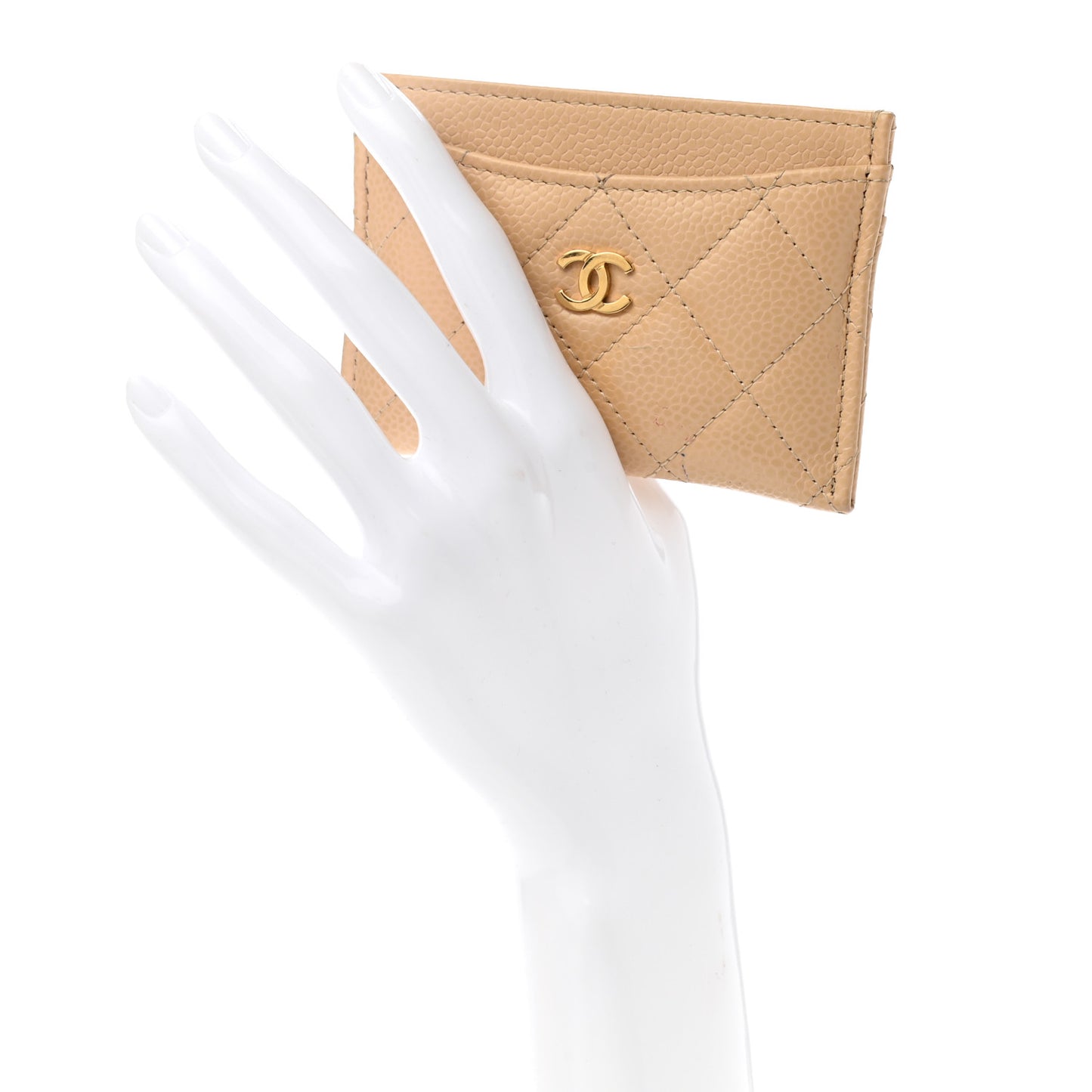 Caviar Quilted Card Holder Beige