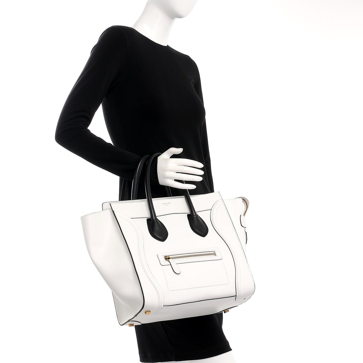 Satin Calfskin Mini Bi-Color Luggage White Black