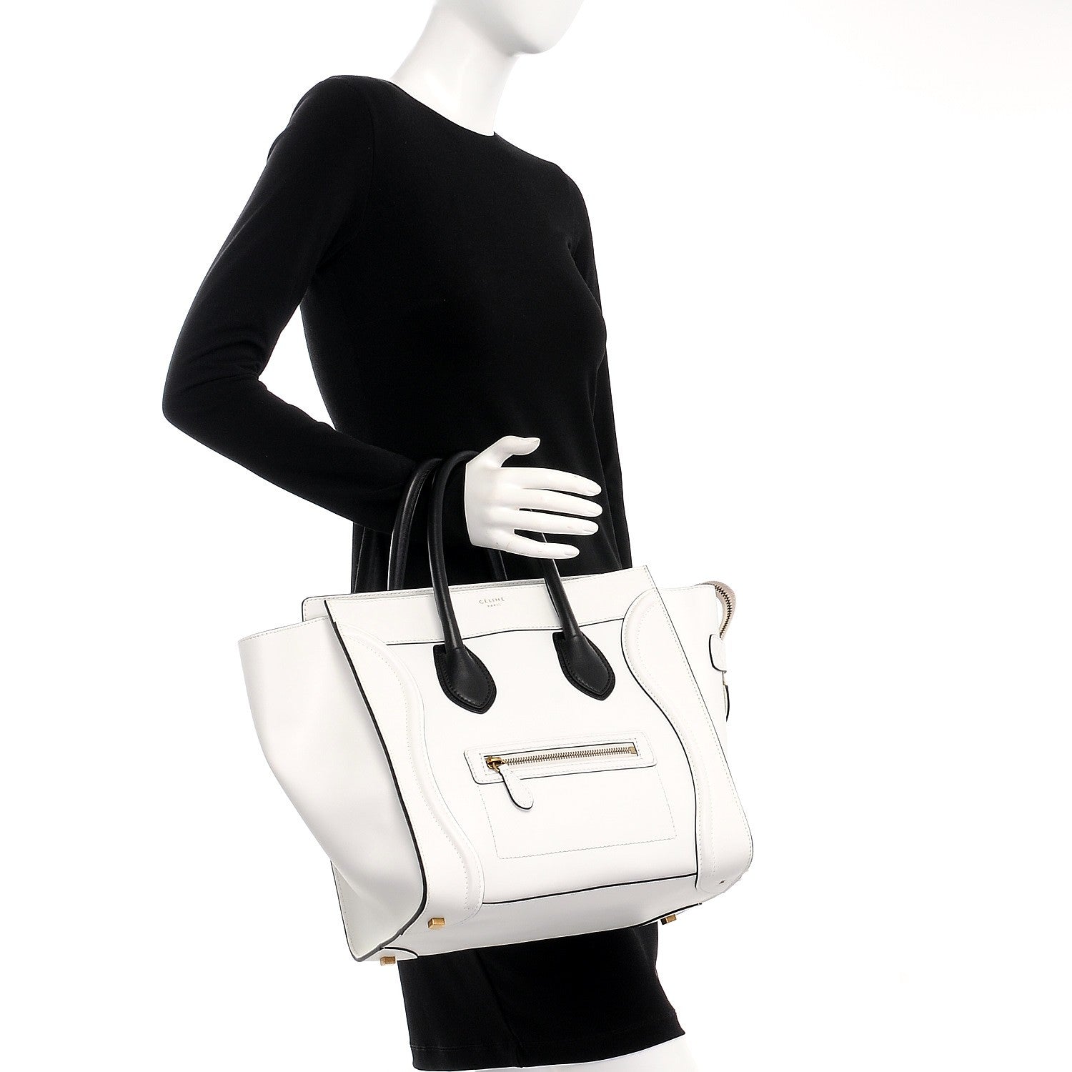 Celine Satin Calfskin Mini Bi-Color Luggage White Black 2 of 9