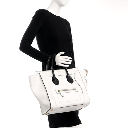 Celine Satin Calfskin Mini Bi-Color Luggage White Black 2 of 9