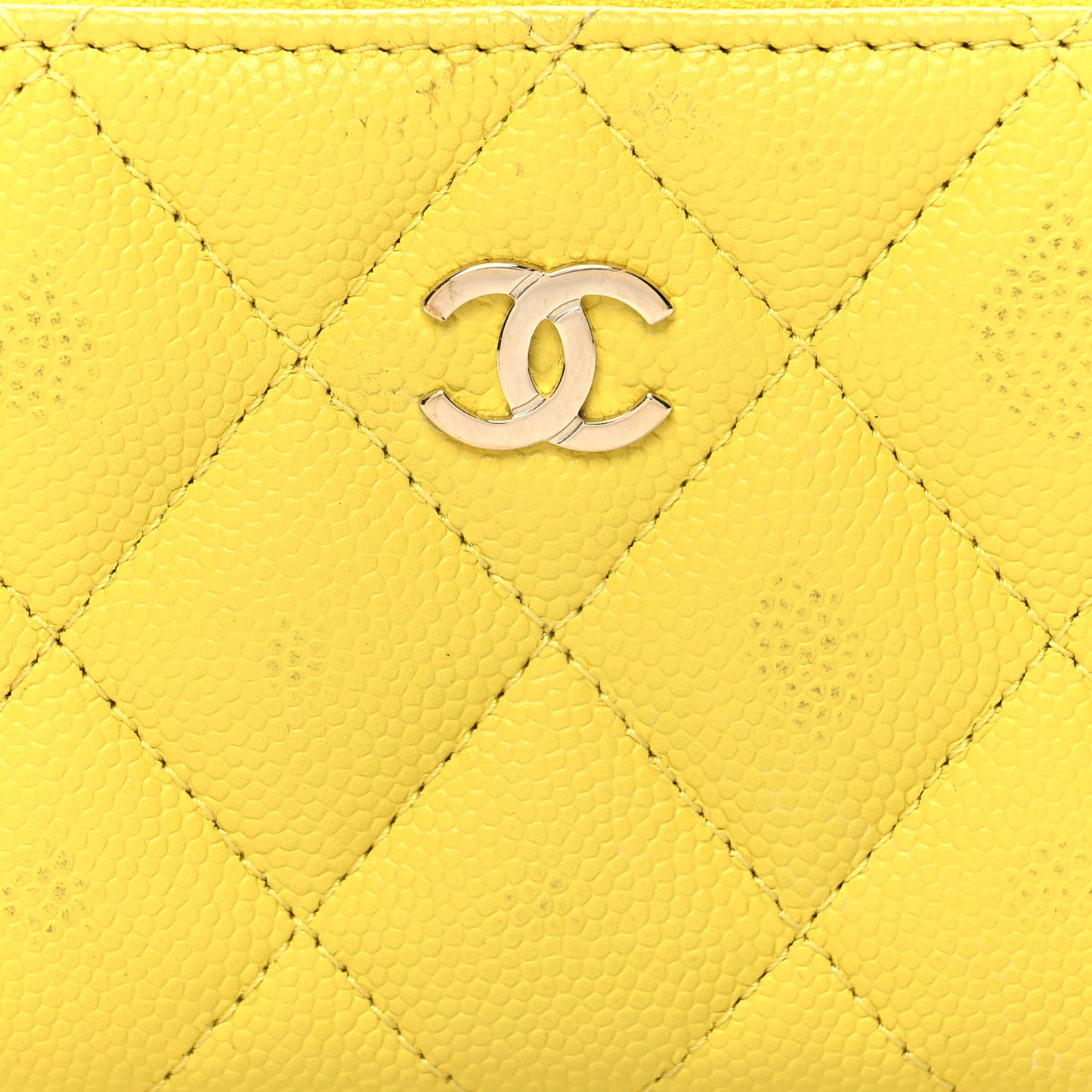 Caviar Quilted Zip Coin Purse Yellow