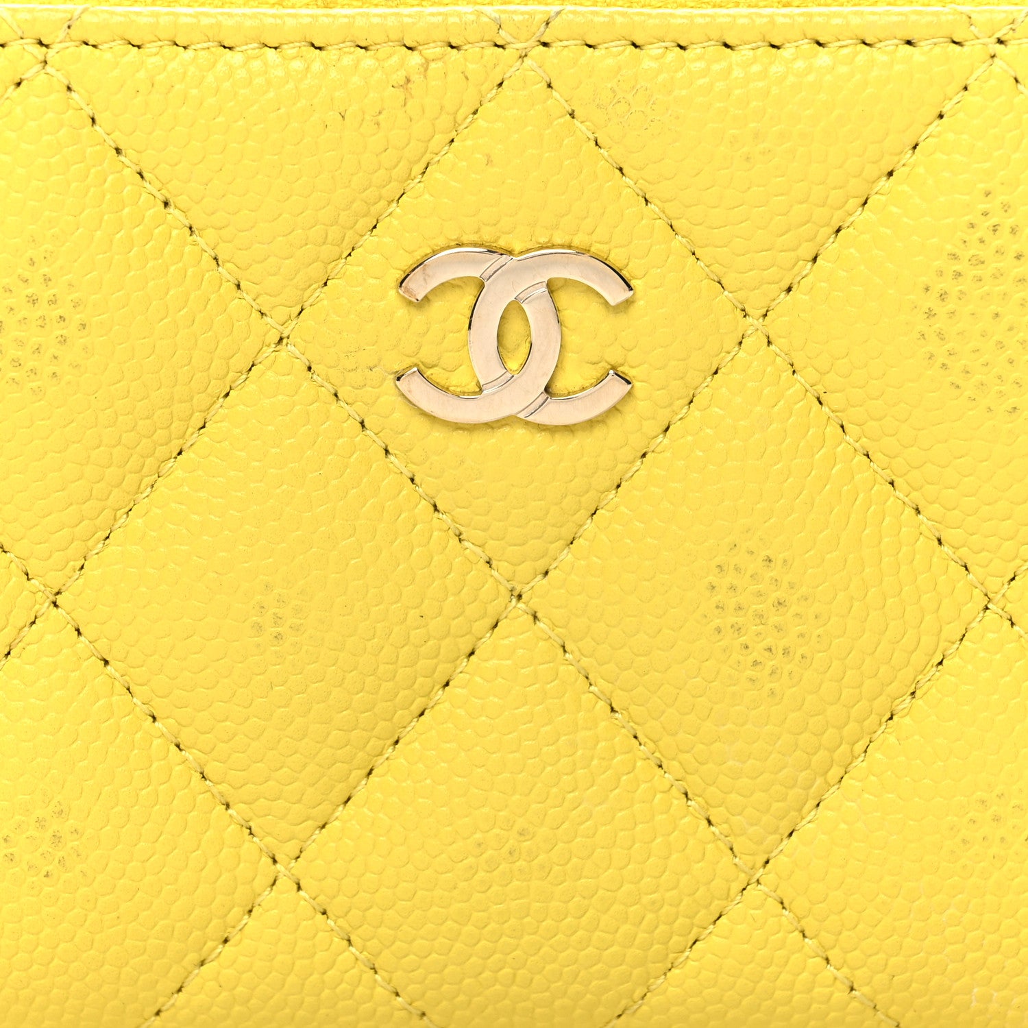 Chanel Caviar Quilted Zip Coin Purse Yellow 8 of 8