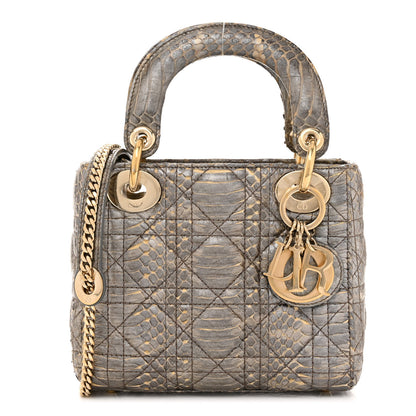 Christian Dior Metallic Snakeskin Cannage Mini Lady Dior Silver 1 of 11