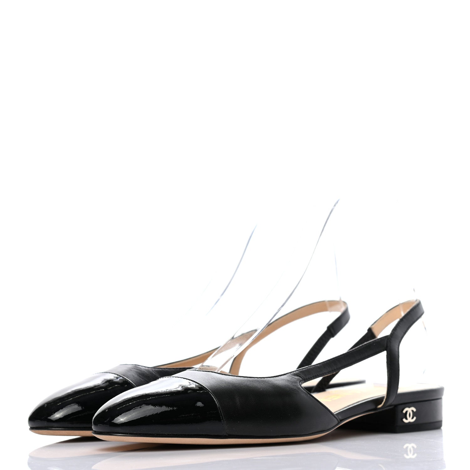 Chanel Goatskin Grograin Cap Toe CC Slingback 35.5 Black 3 of 8