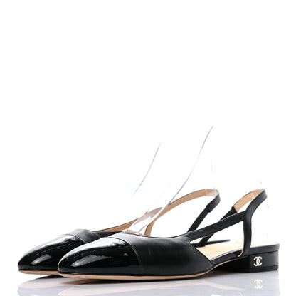 Chanel Goatskin Grograin Cap Toe CC Slingback 35.5 Black 3 of 8